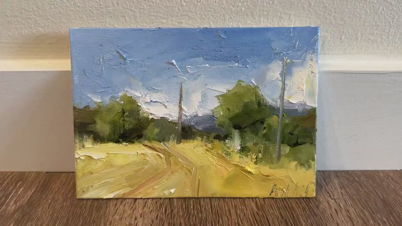 Autumn Farm Field French Oil Painting Countryside Painting Fall Wall Art Canvas Framed Landscape Miniature Painting Farmland Original Art