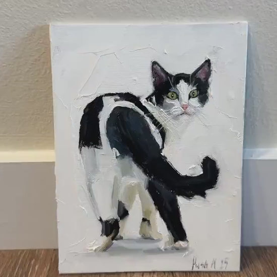 Tuxedo Cat Oil Painting Canvas Original Cat Portrait Painting Cat Art Funny Pet Portrait Art Gifts For Cat Lovers Pet Oil Painting For Gift