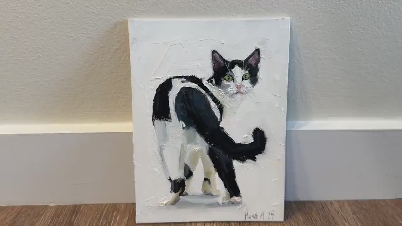 Tuxedo Cat Oil Painting Canvas Original Cat Portrait Painting Cat Art Funny Pet Portrait Art Gifts For Cat Lovers Pet Oil Painting For Gift