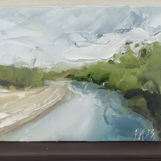 Mississippi River Art Canvas Small Oil Painting River Flow Painting Abstract Summer Landscape Art River House Decor Nature Original Artwork