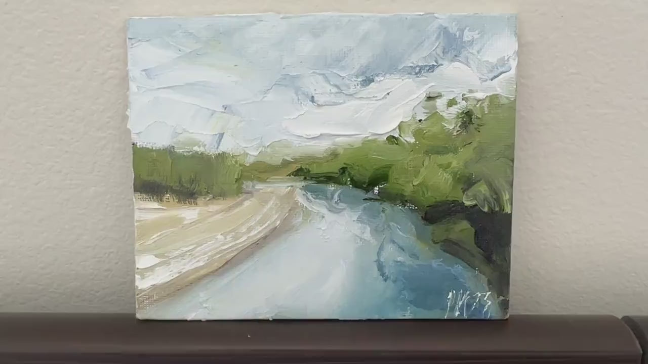 Mississippi River Art Canvas Small Oil Painting River Flow Painting Abstract Summer Landscape Art River House Decor Nature Original Artwork