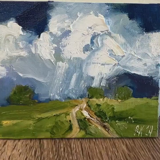 California Scenic Oil Landscape Impasto Painting Canvas Modern Mountain Art Tiny Painting Original Artwork Abstract Moody Art Miniature Art