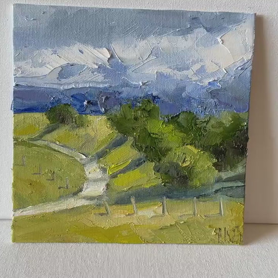 Landscape Painting On Canvas Original Oil Hillside Art Rainy Painting Small Abstract Art Textured Nature Miniature Painting Farm House Decor
