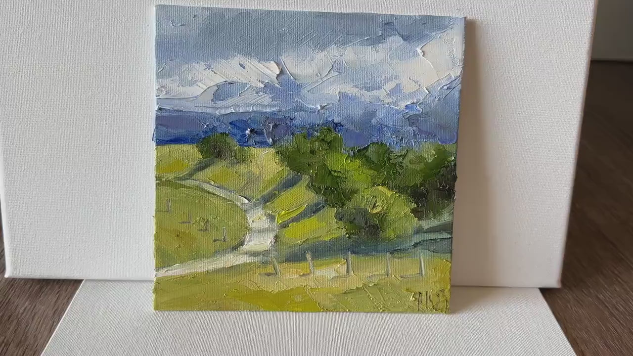Landscape Painting On Canvas Original Oil Hillside Art Rainy Painting Small Abstract Art Textured Nature Miniature Painting Farm House Decor