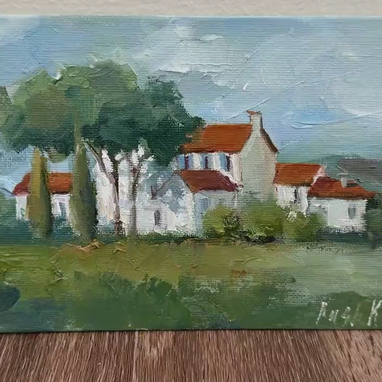 Florence oil painting on canvas Italian landscape with cypress trees framed original artwork small Tuscany house Italy wall art gift idea
